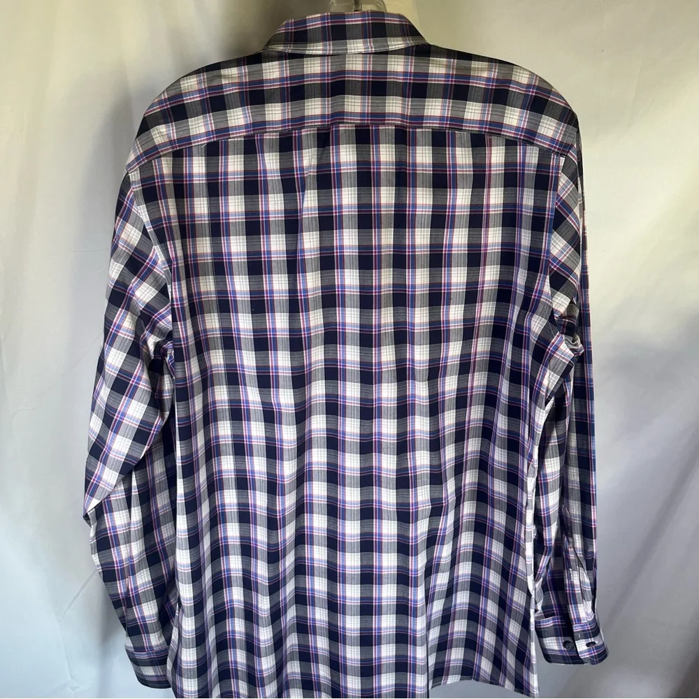 Banana Republic Men’s Plaid Long‎ Sleeve Slim Fit Button Down Navy & Red Large